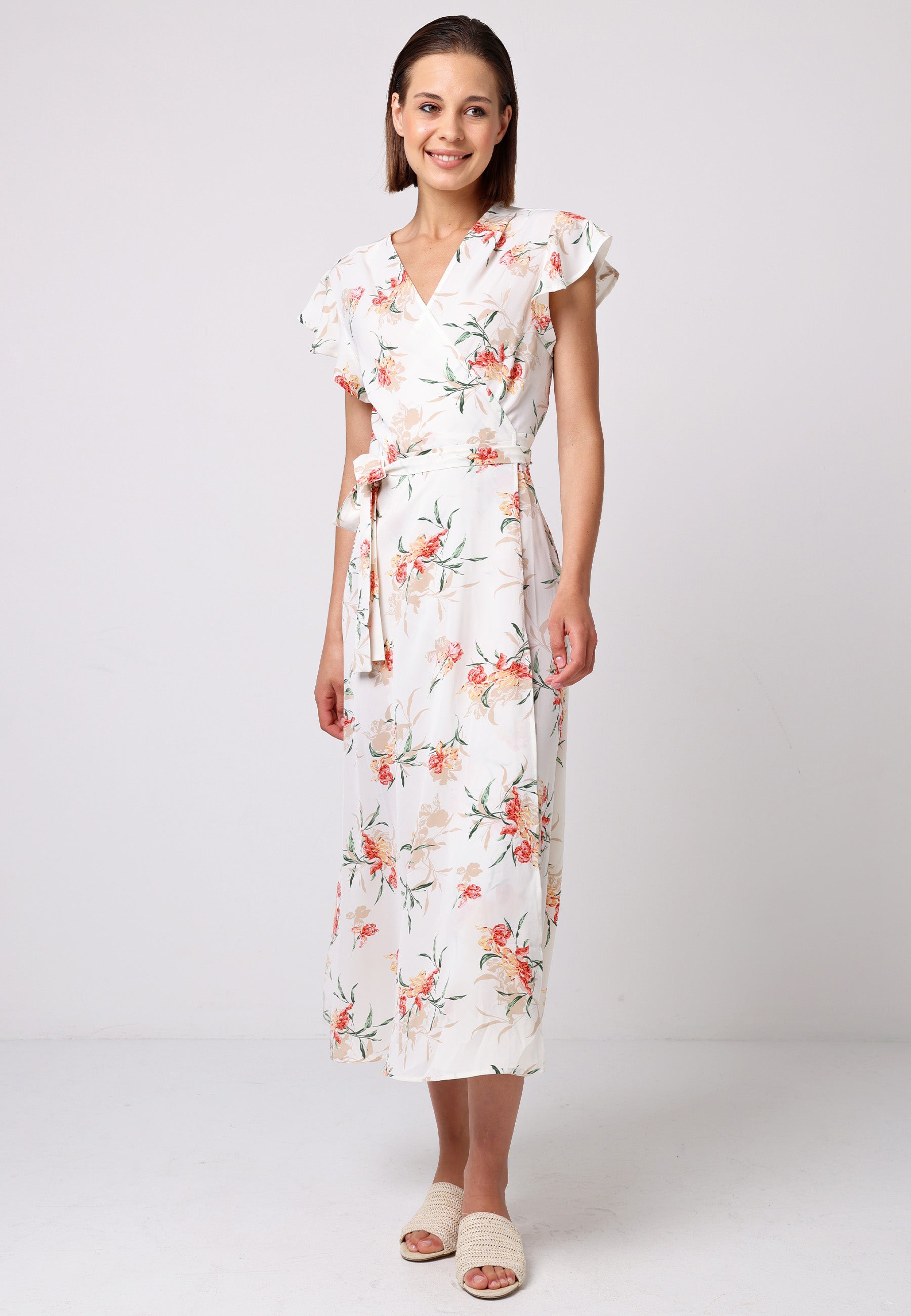 Wrap Maxi Dress with Cap Sleeve