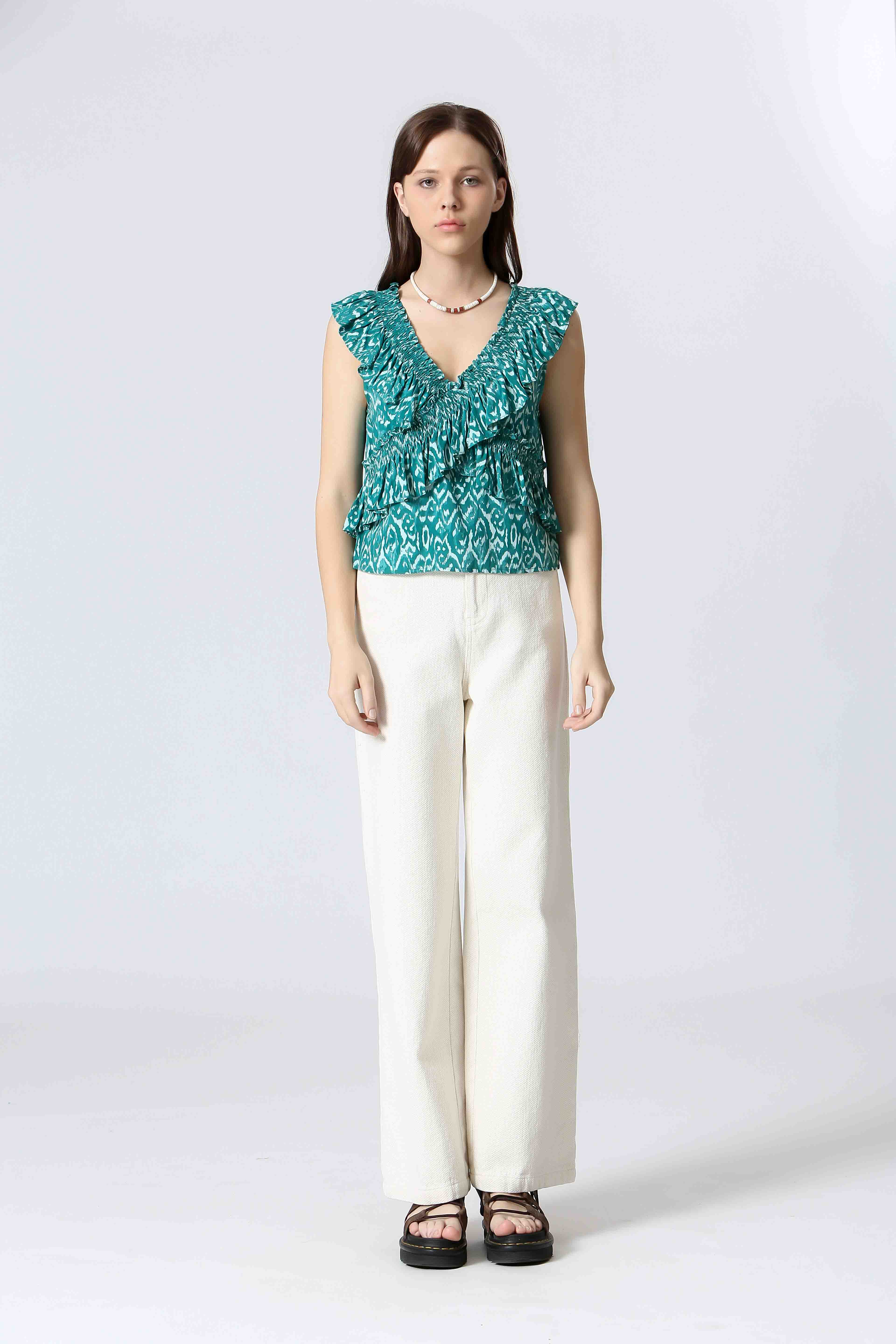 Crossover Ruffle Detail Cropped Tank