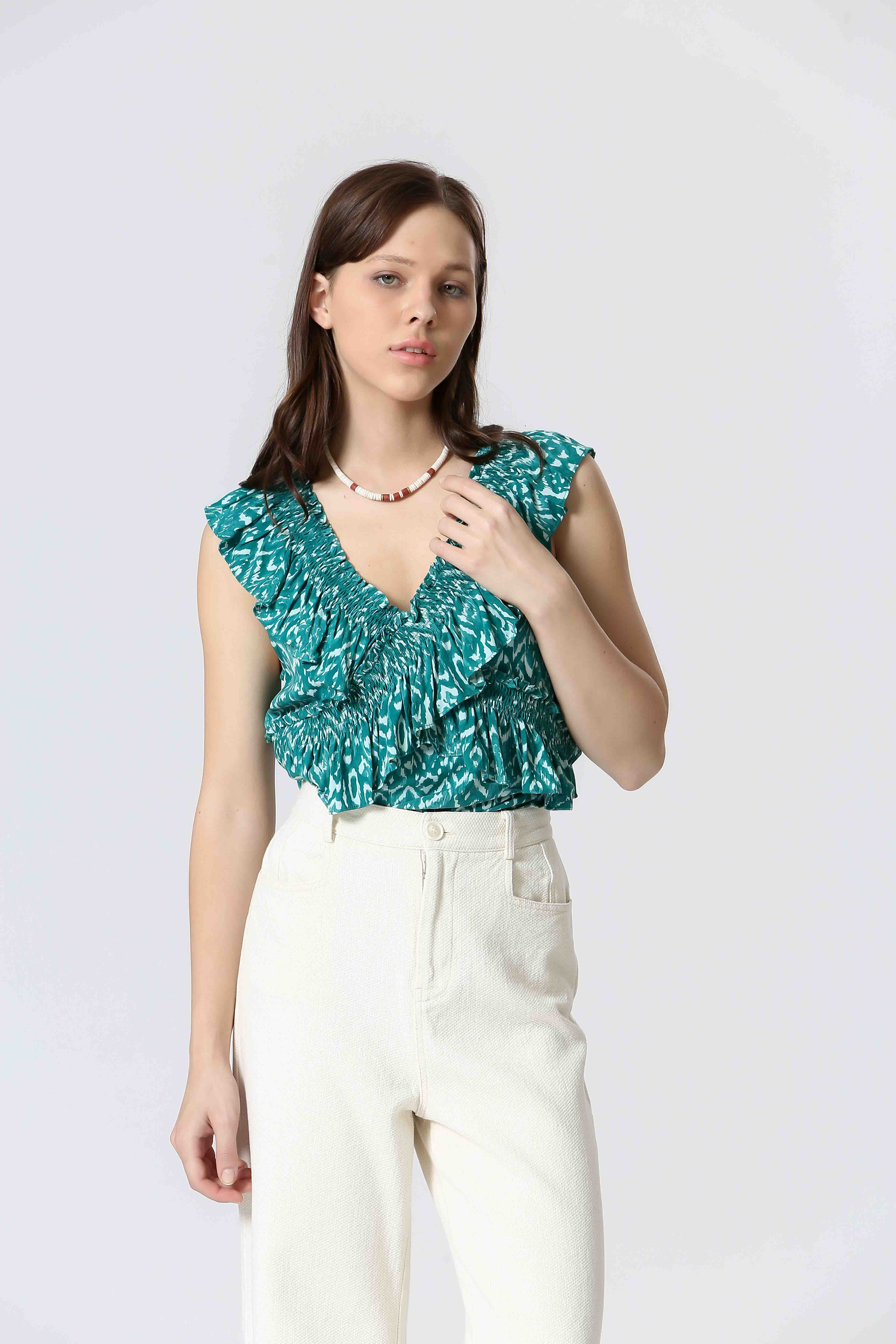 Crossover Ruffle Detail Cropped Tank