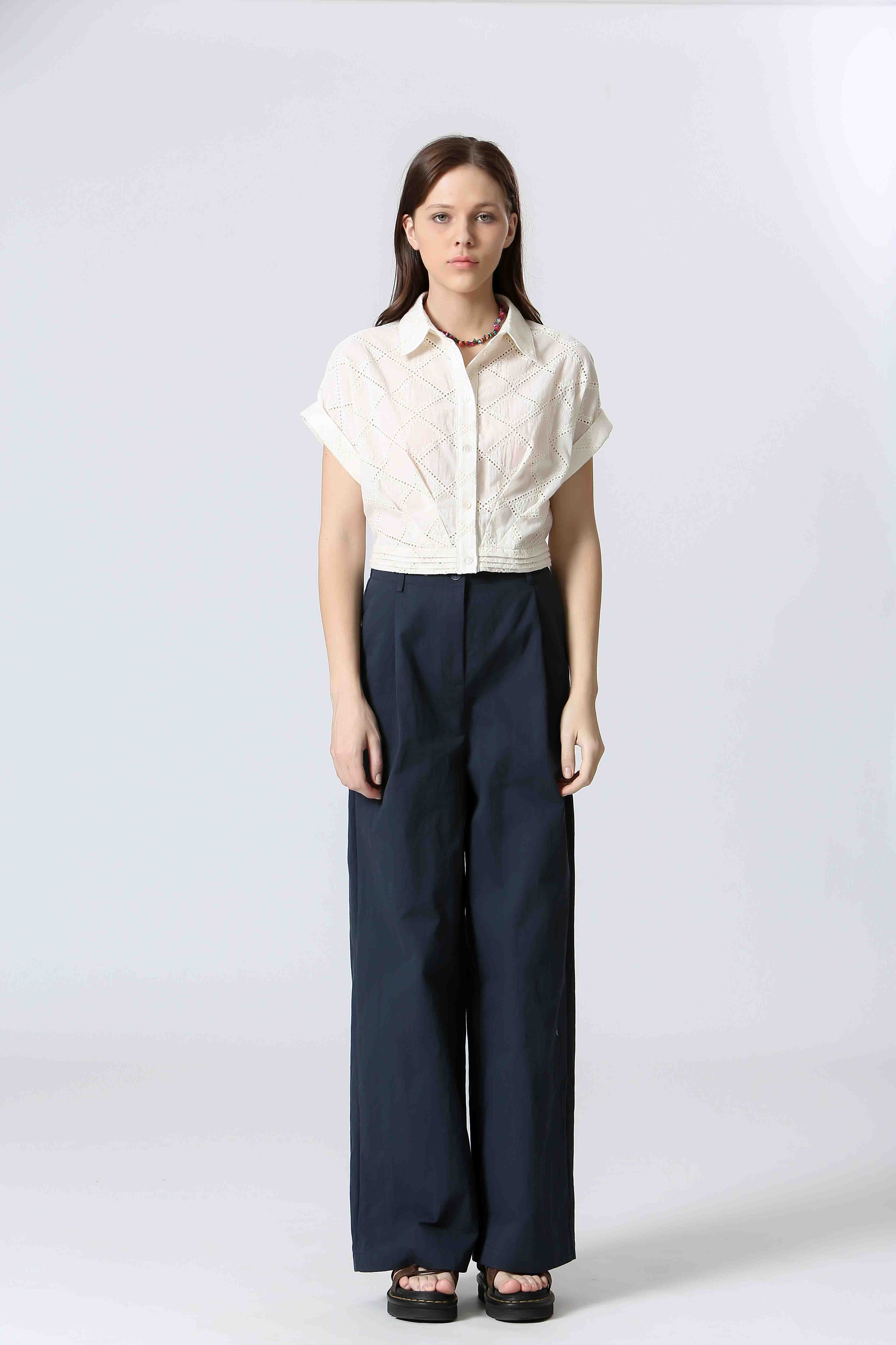 Collared Embroidery Cropped Top