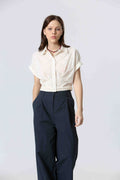 Collared Embroidery Cropped Top