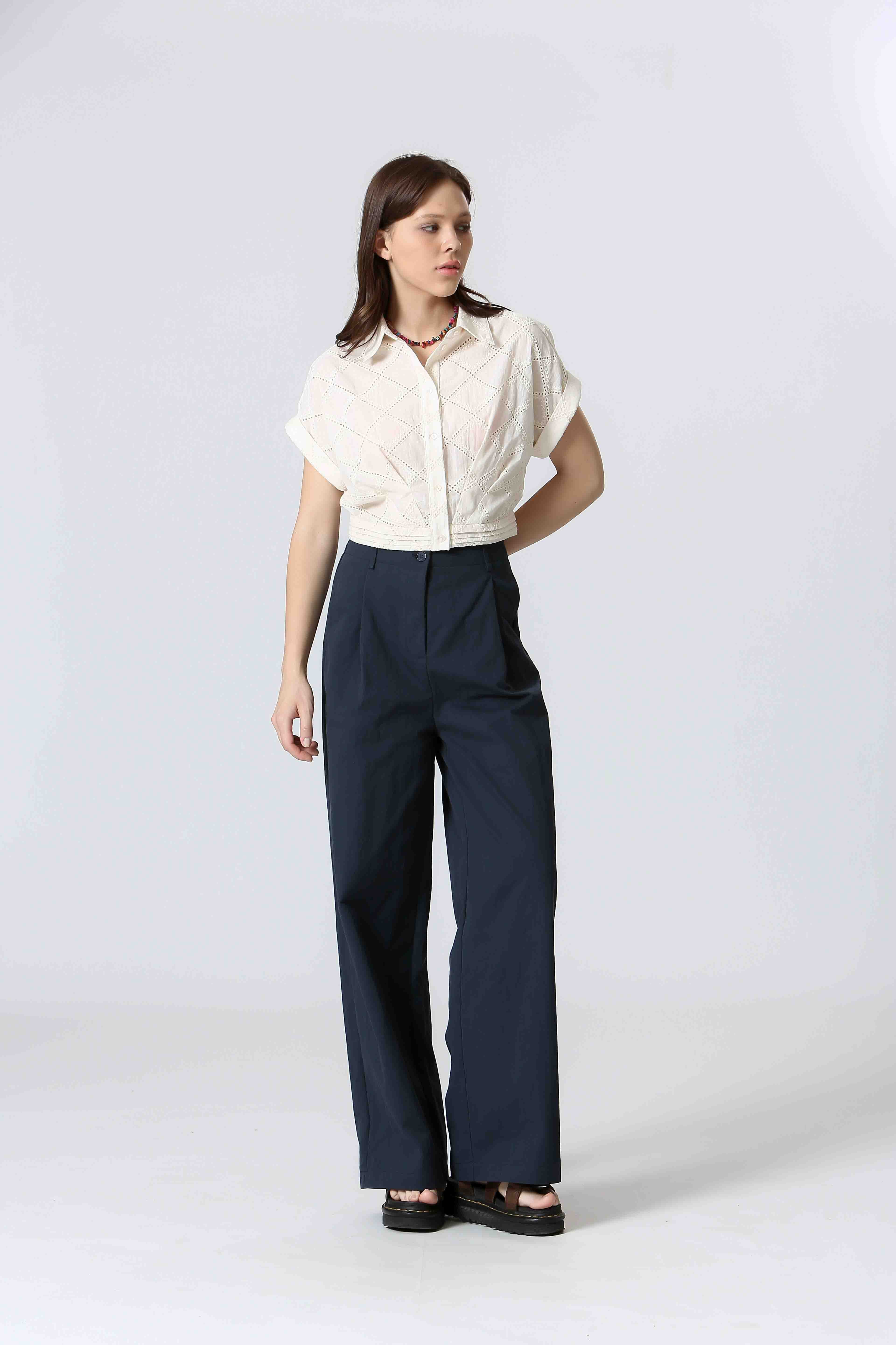 Collared Embroidery Cropped Top