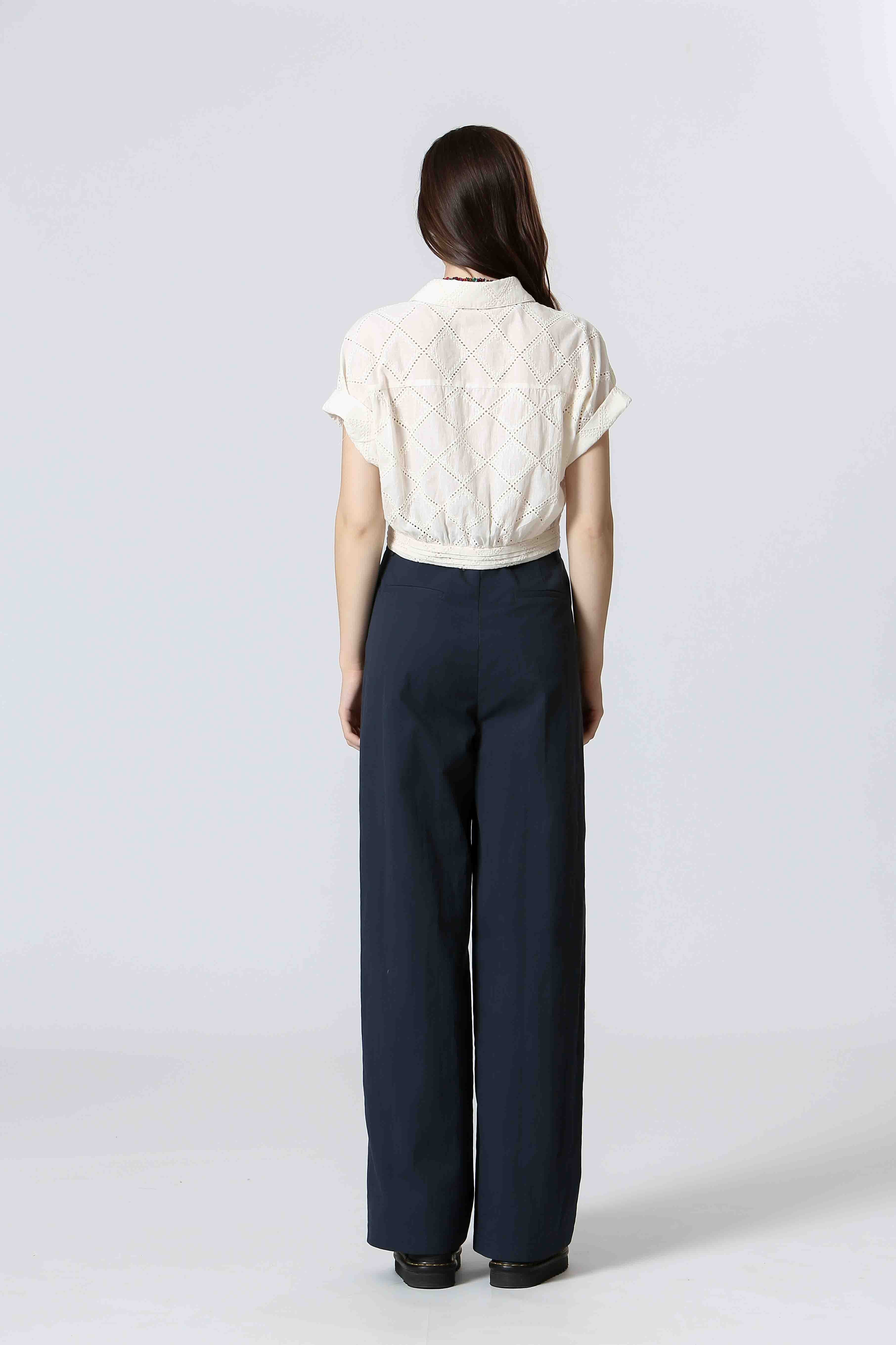 Collared Embroidery Cropped Top