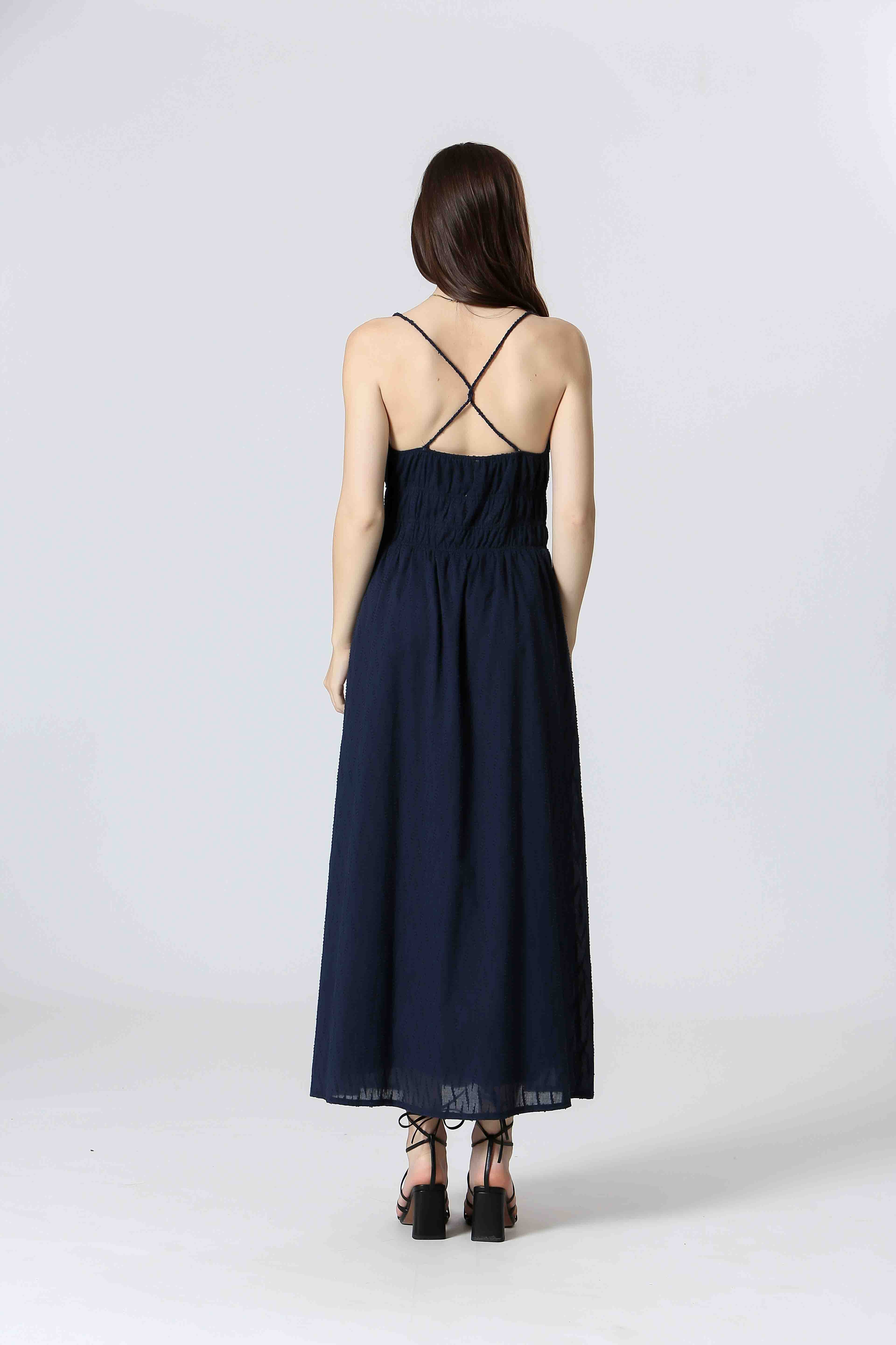 Smocked Crossed Back Midi Dress