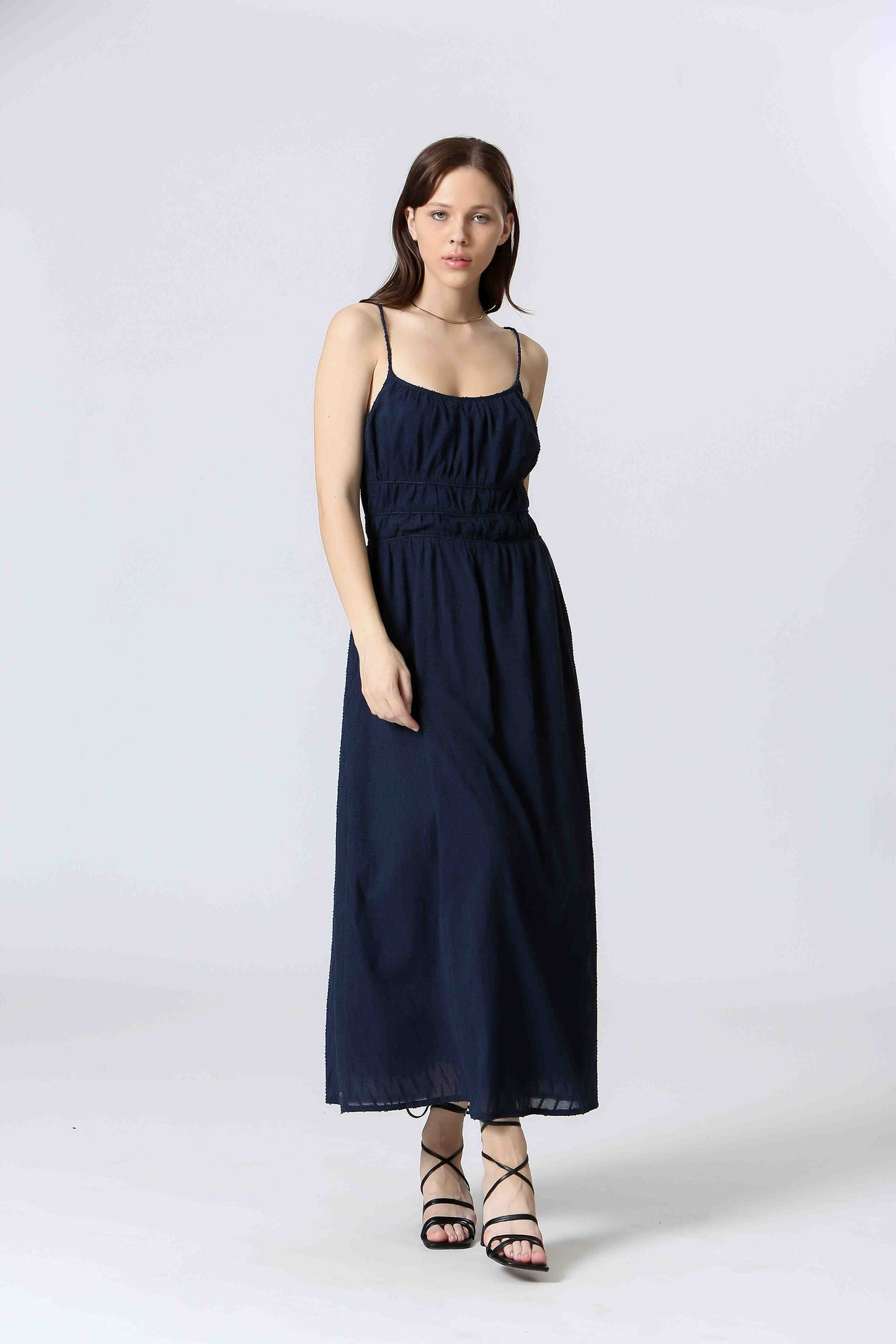Smocked Crossed Back Midi Dress