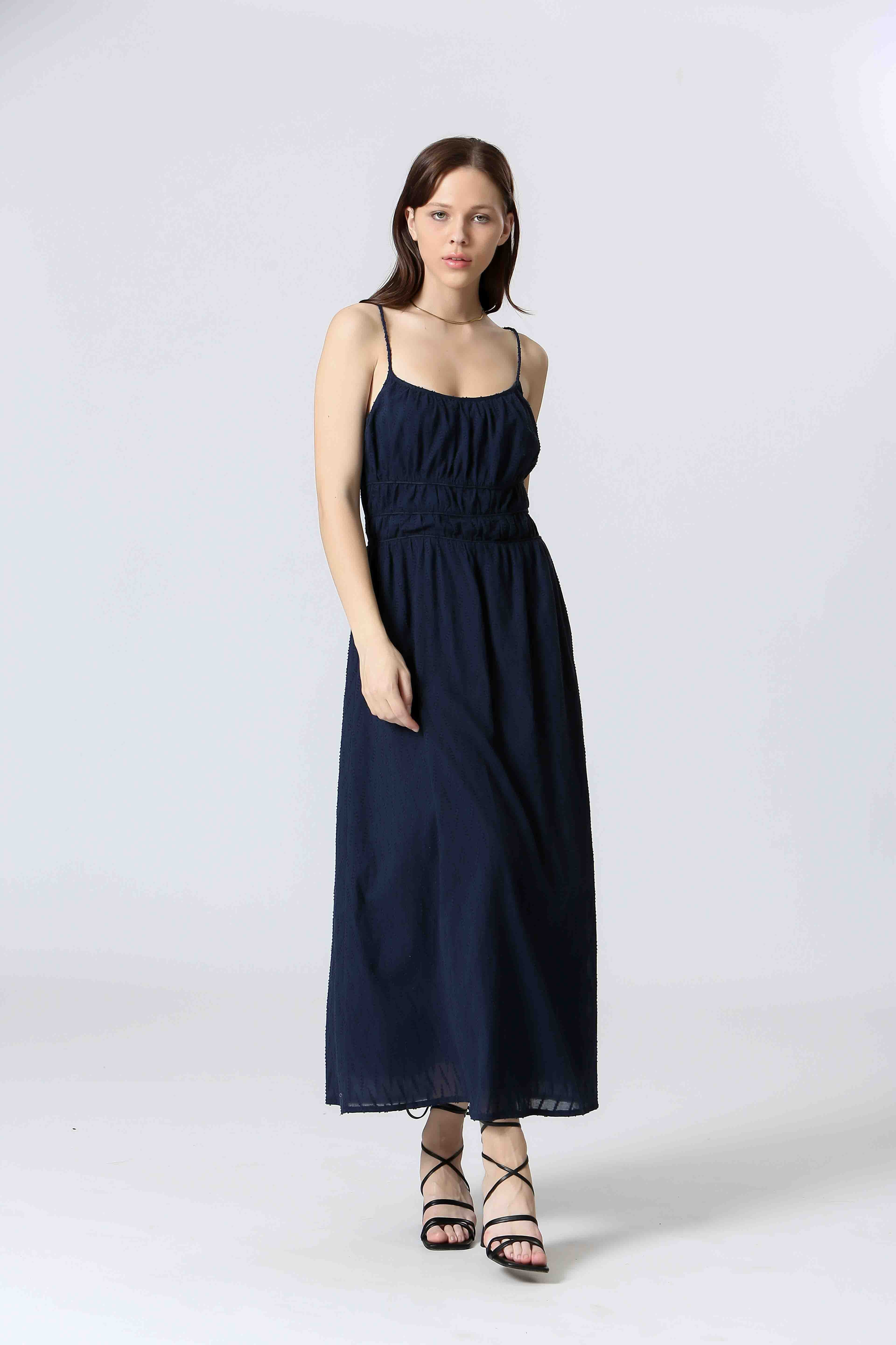 Smocked Crossed Back Midi Dress