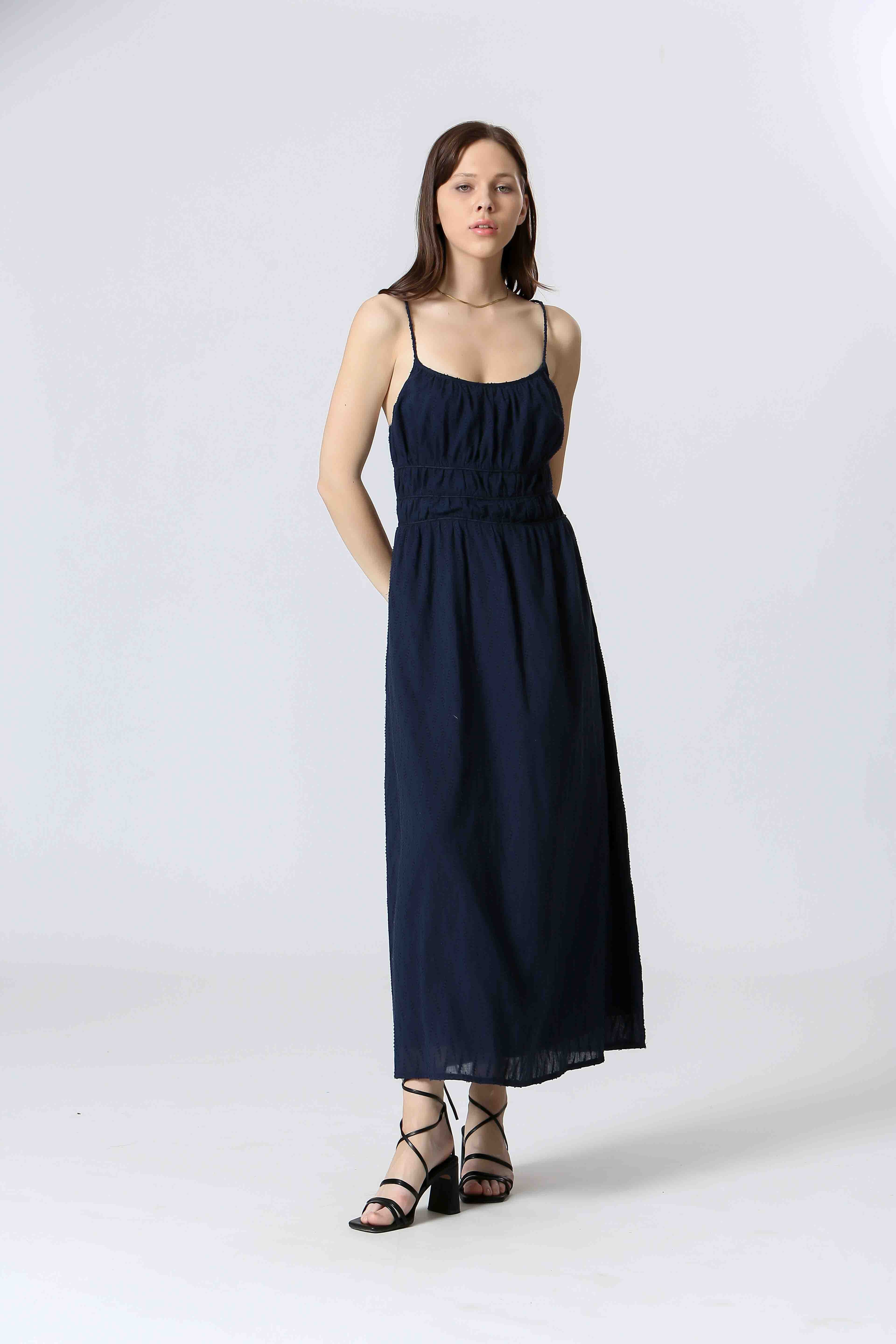 Smocked Crossed Back Midi Dress