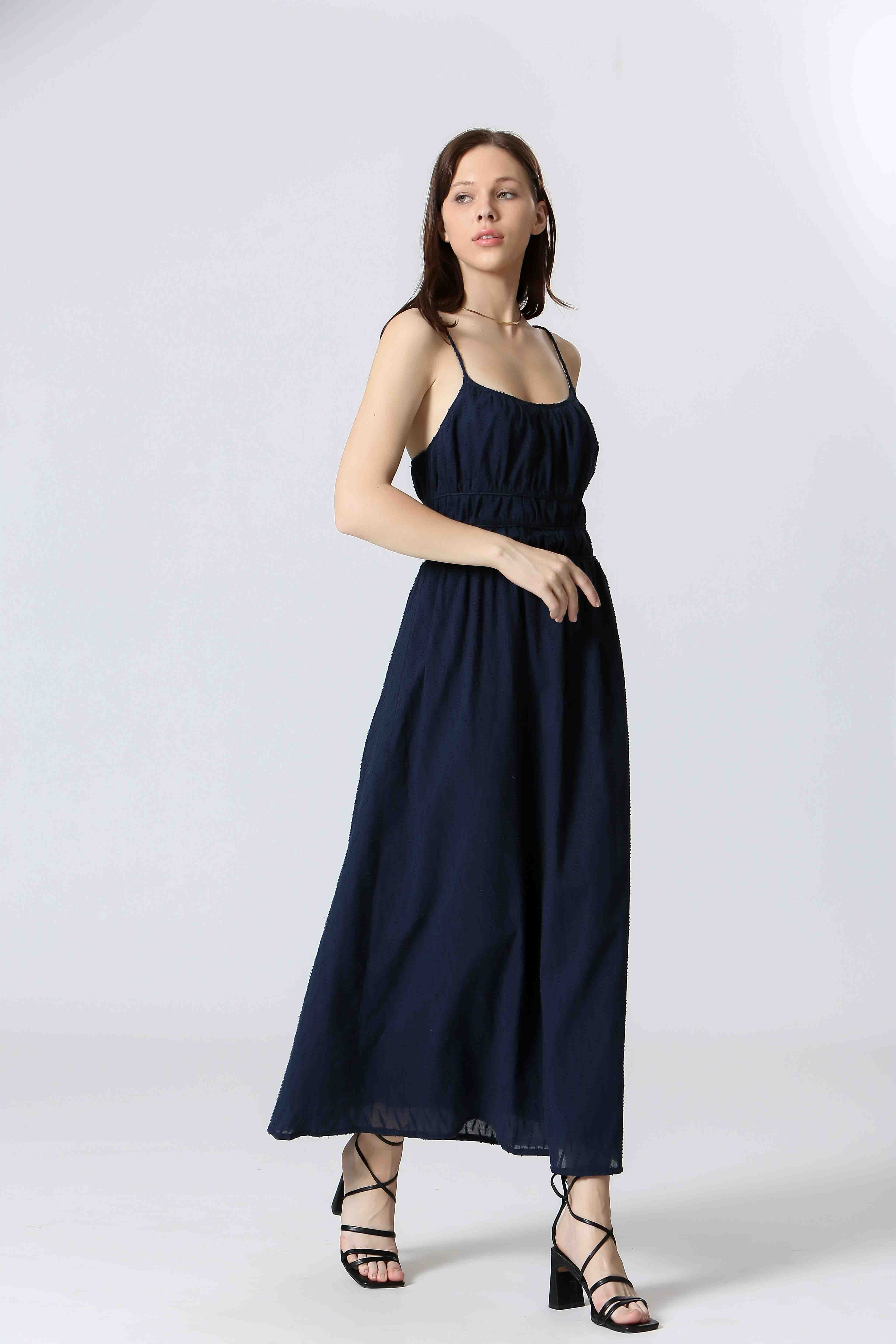 Smocked Crossed Back Midi Dress