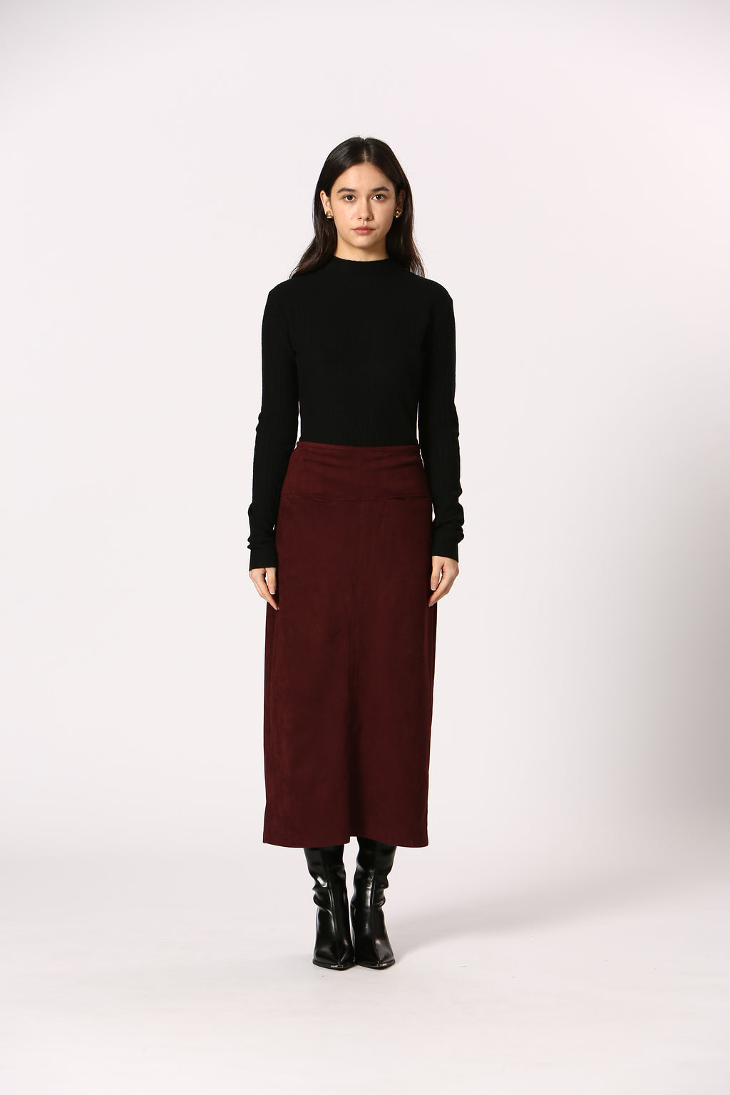 Faux Suede Midi Skirt