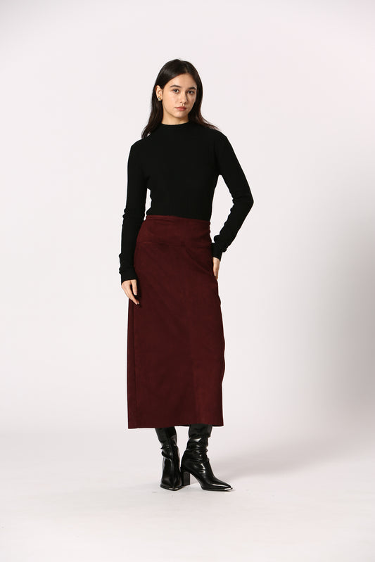 Faux Suede Midi Skirt