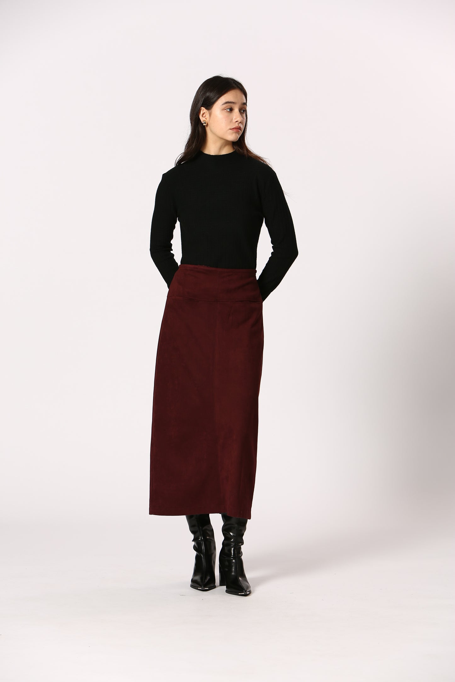 Faux Suede Midi Skirt