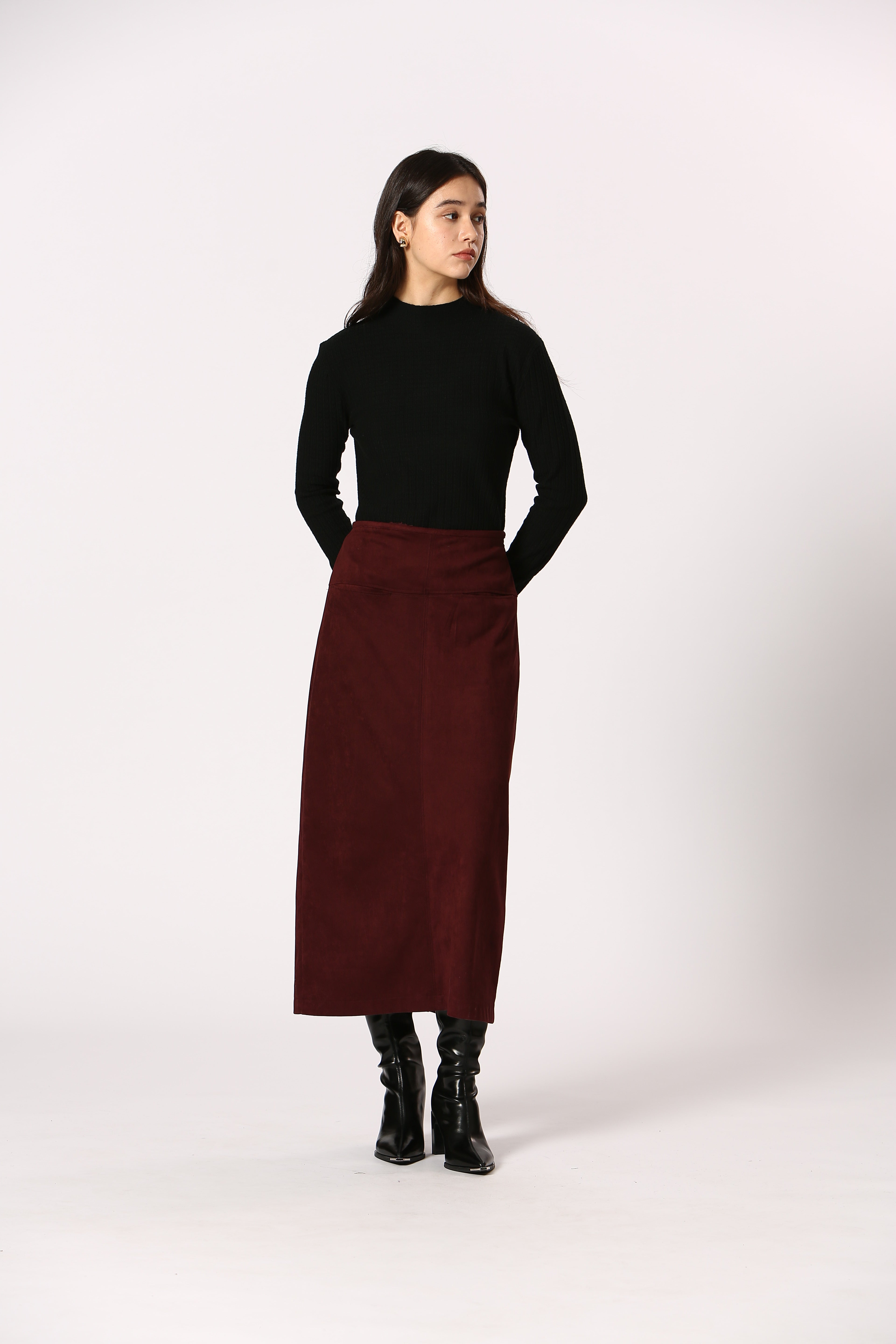 Faux Suede Midi Skirt