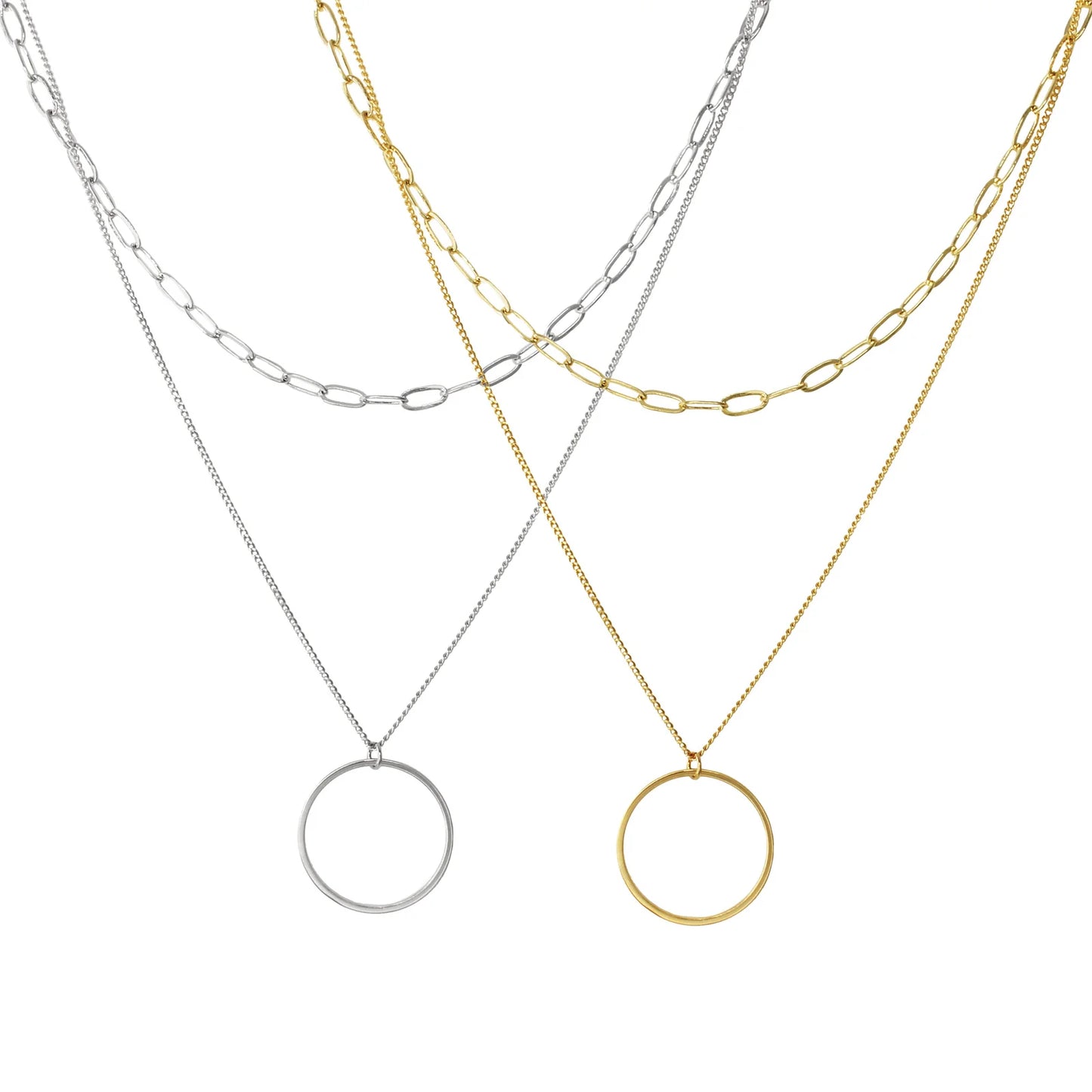 Double Layered Chain Open Circle Necklace