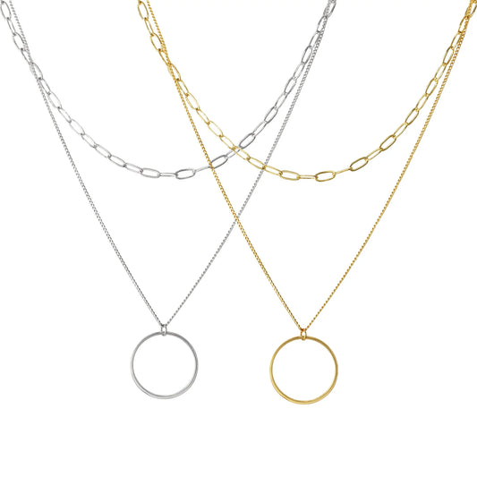 Double Layered Chain Open Circle Necklace