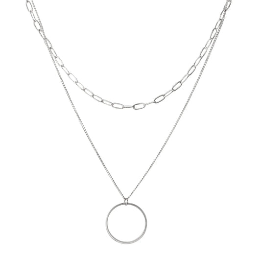 Double Layered Chain Open Circle Necklace