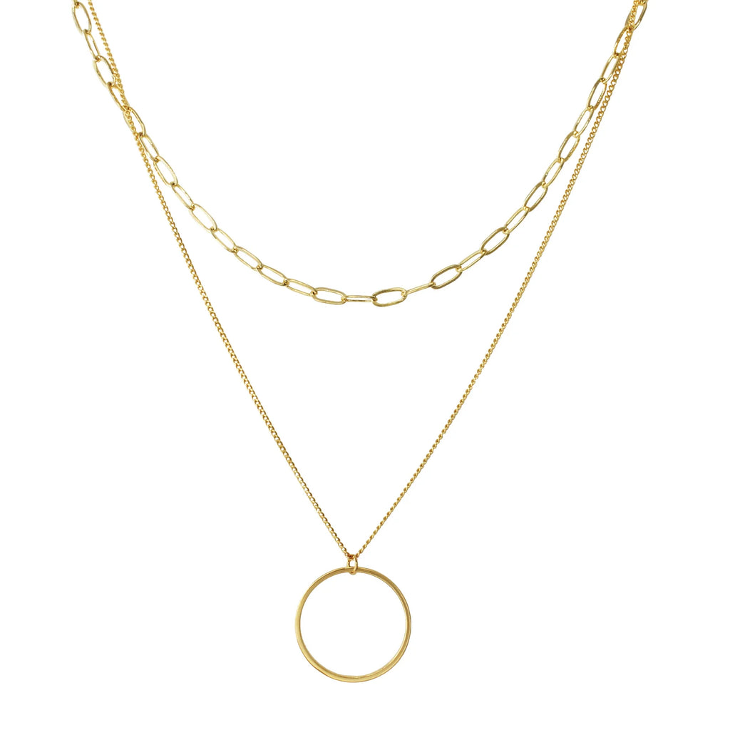Double Layered Chain Open Circle Necklace