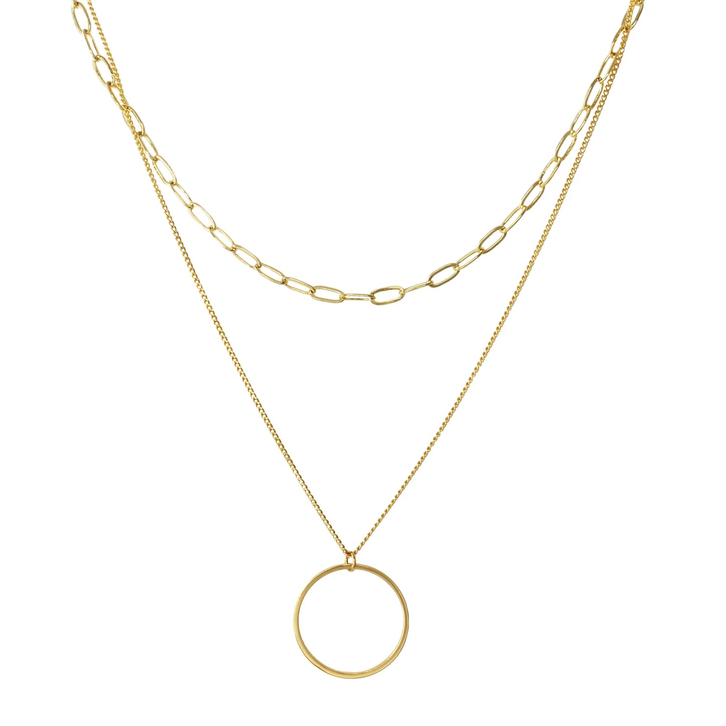 Double Layered Chain Open Circle Necklace