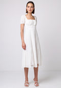 Smocked Embroidered Midi Dress