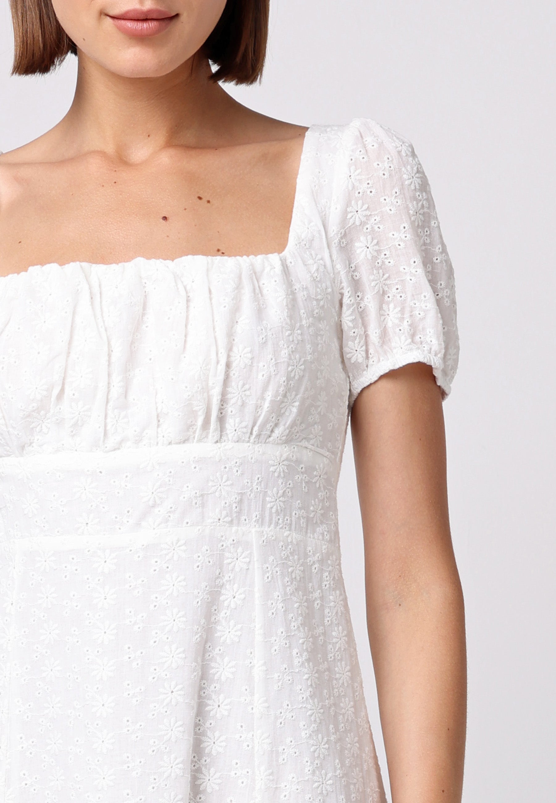 Smocked Embroidered Midi Dress