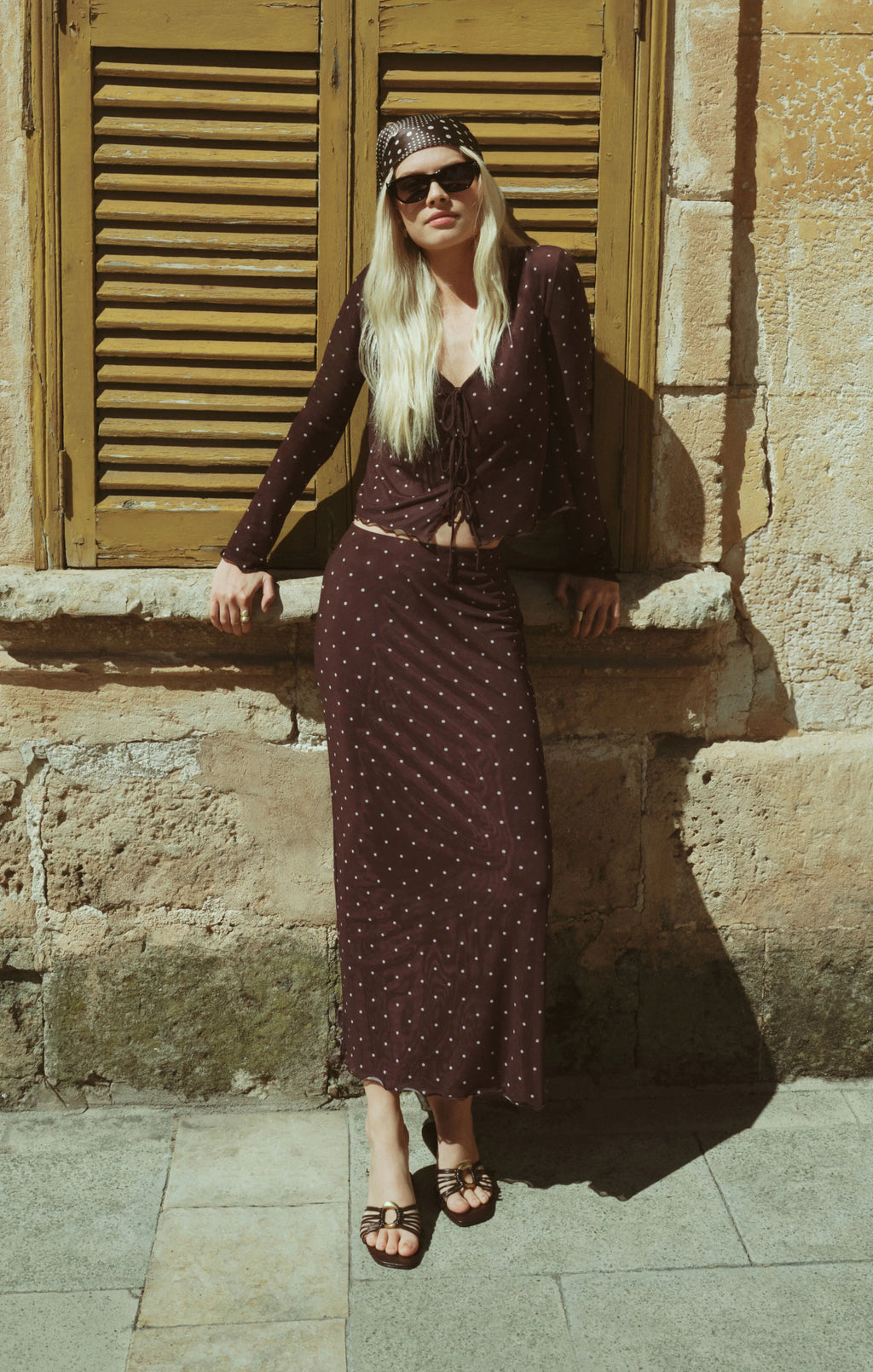 Eda Polka Dot Mesh Midi Skirt