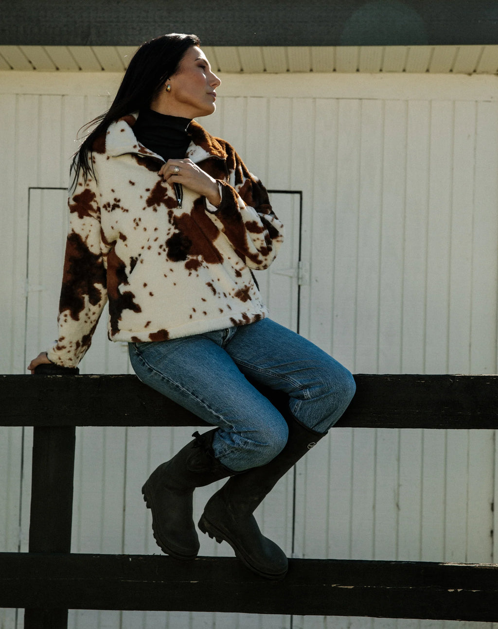 Cow Print Half Zip Jacket