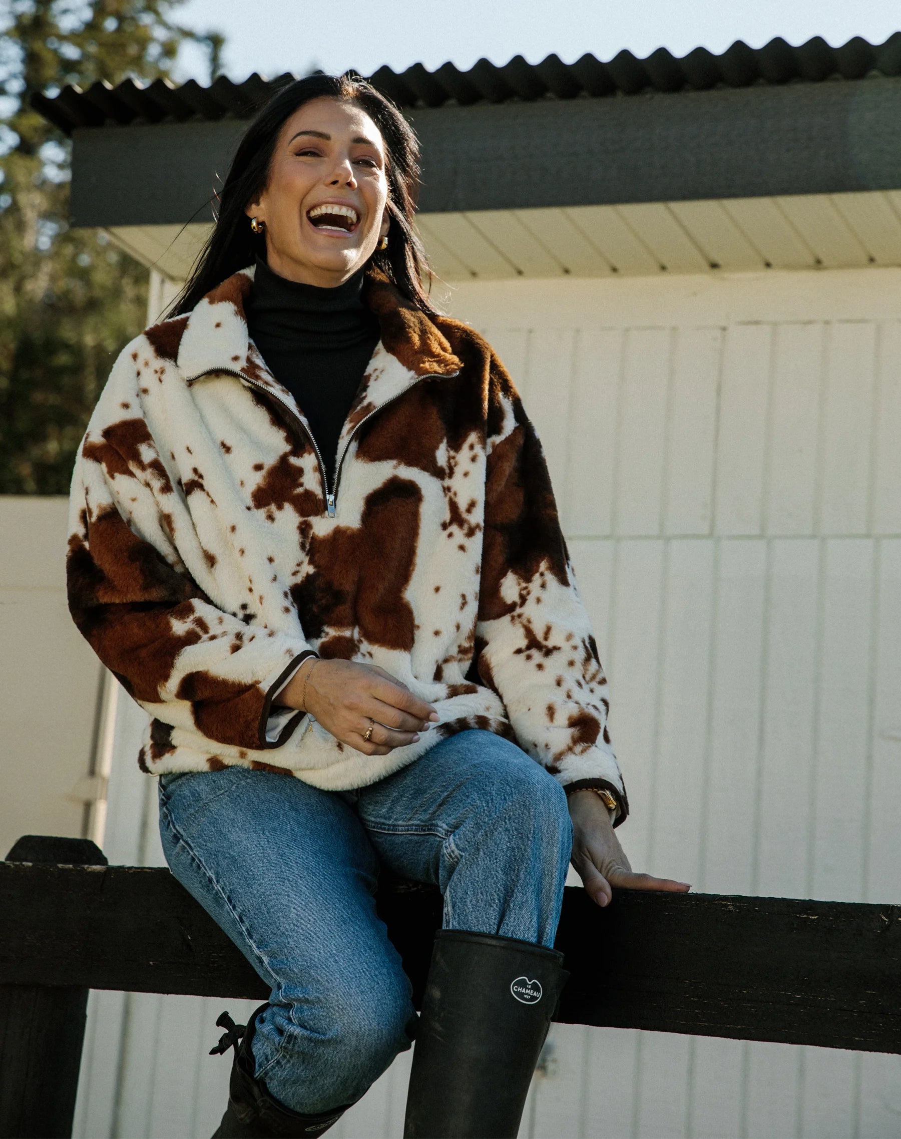 Cow Print Half Zip Jacket