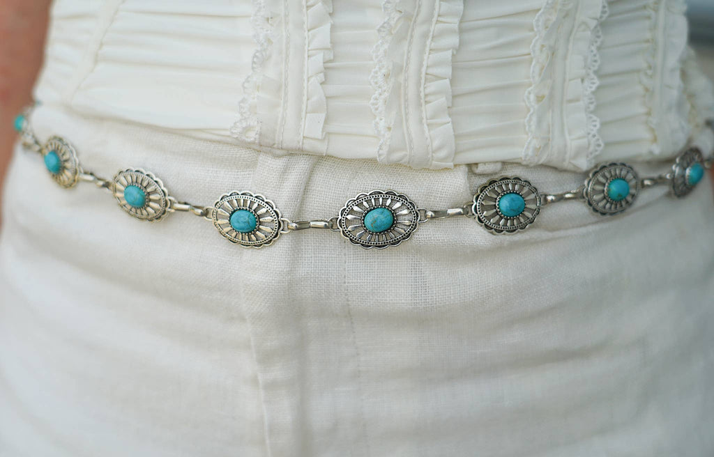 Small Turquoise Concho Chain Belt