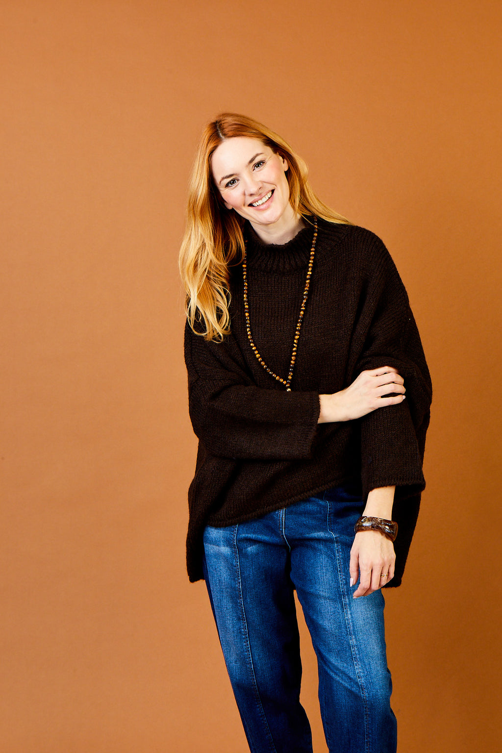 FORLI HI LO HIGH NECK OVERSIZE KNIT SWEATER