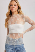 Floral Embroidery Sheer Mesh Lace Top