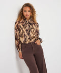 Flowy Tie-Neck Printed Blouse