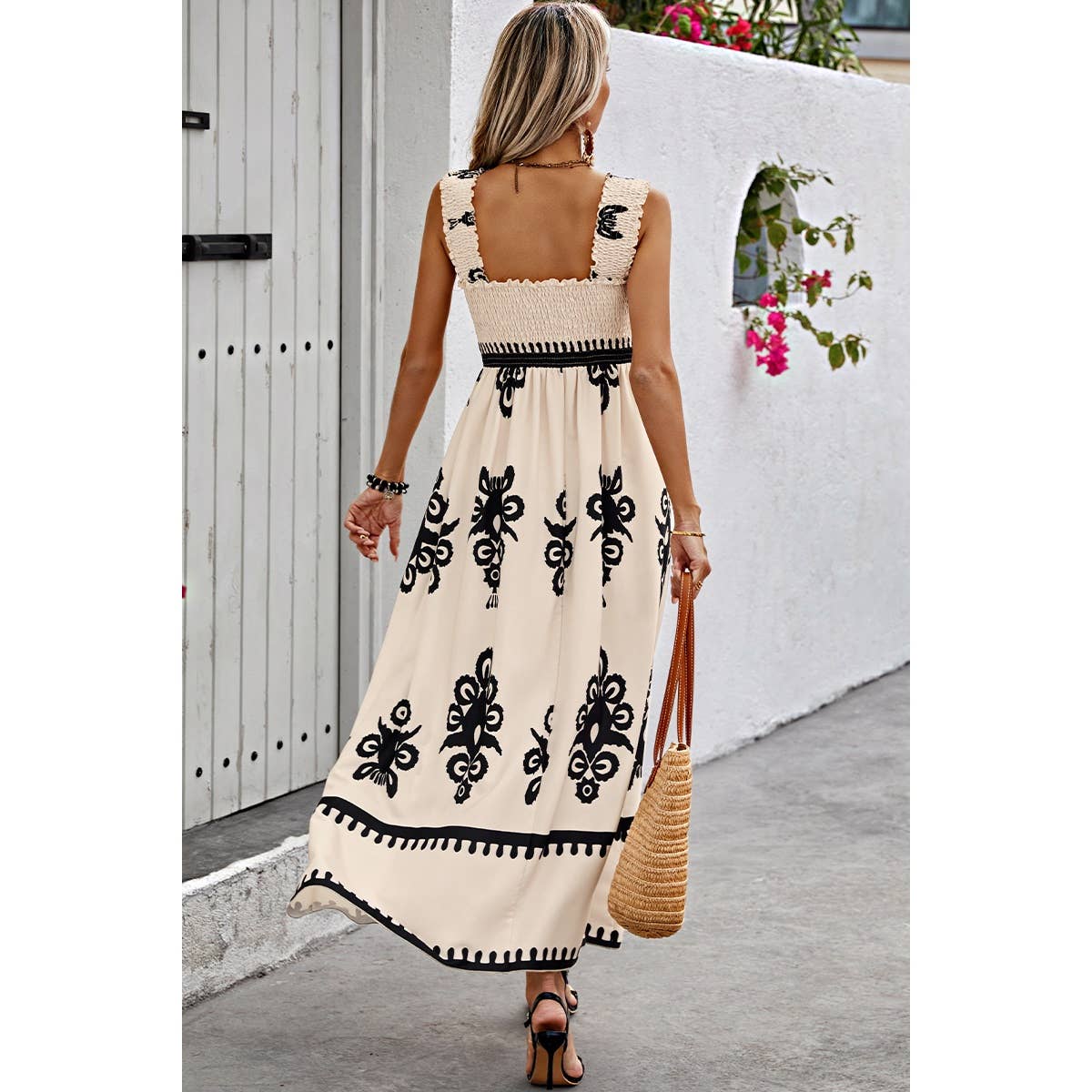 Square Neck Sleeveless High Waist Dress