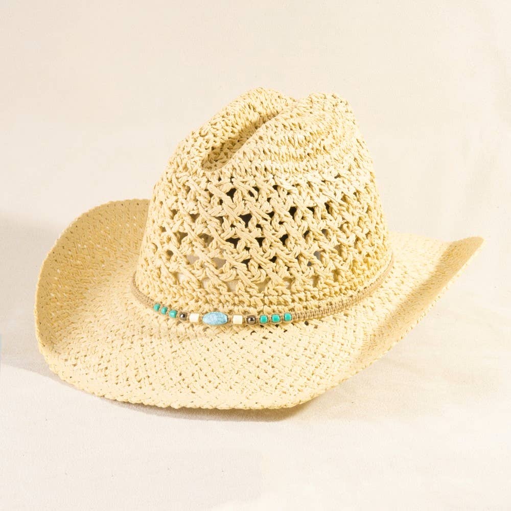 Braided Beads Straw Cowboy Hat
