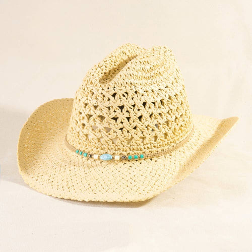 Braided Beads Straw Cowboy Hat
