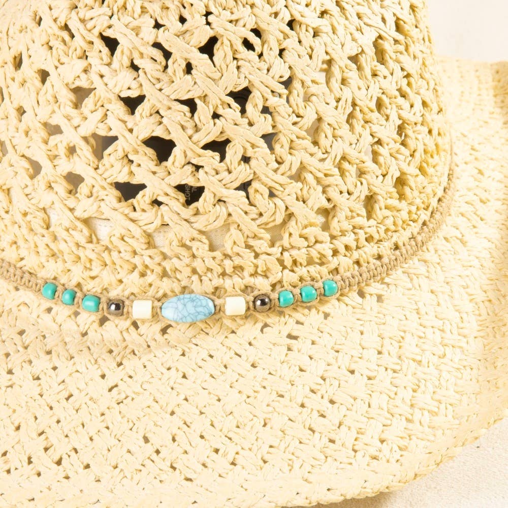 Braided Beads Straw Cowboy Hat