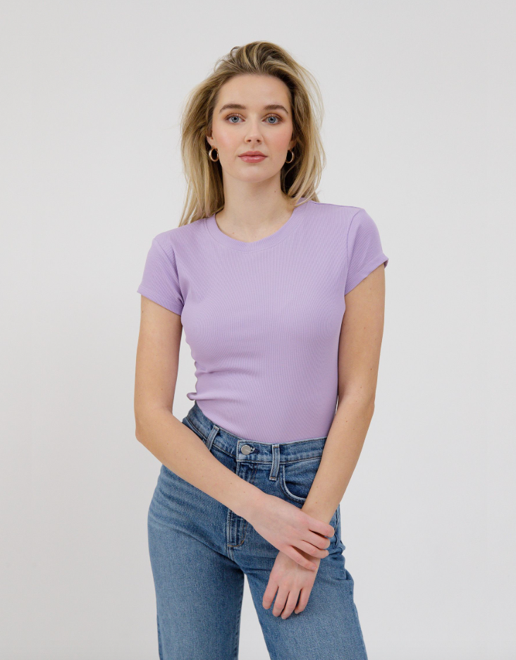 Ribbed Fitted T-Shirt with Cap Sleeves