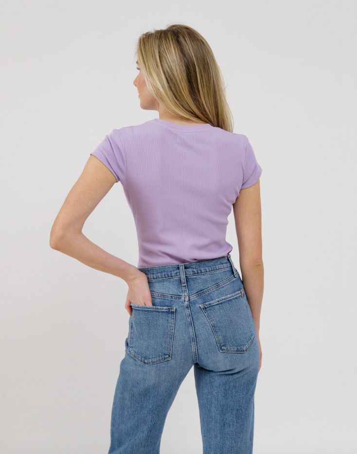Ribbed Fitted T-Shirt with Cap Sleeves