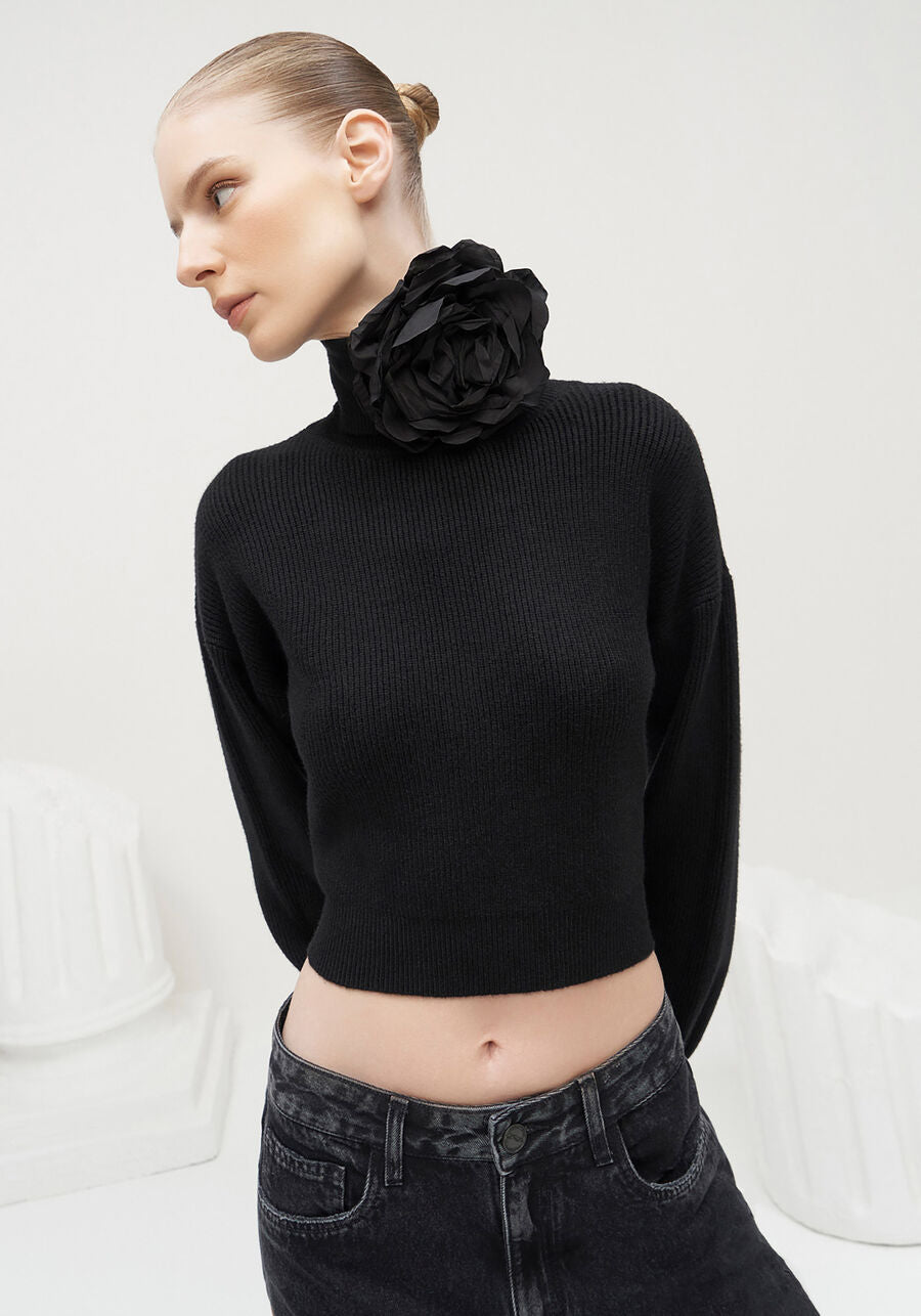 Turtleneck Knit Sweater with Puff Sleeve