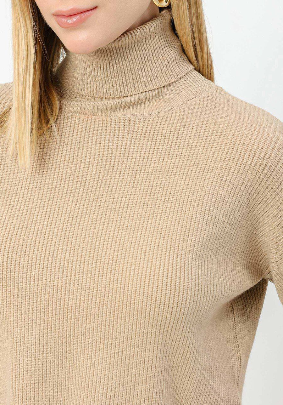 Turtleneck Knit Sweater with Puff Sleeve