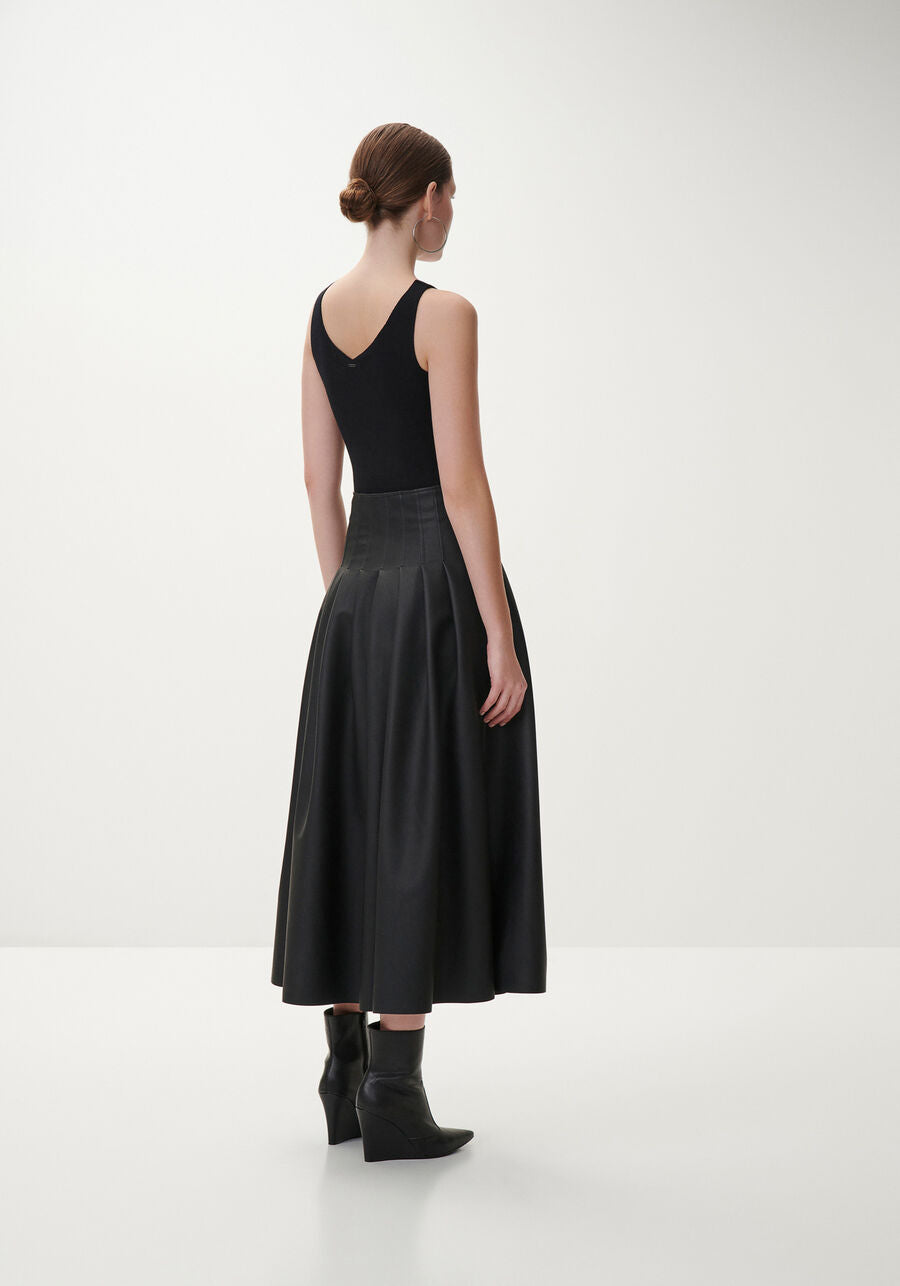 Faux Leather Midi Skirt With Pleats