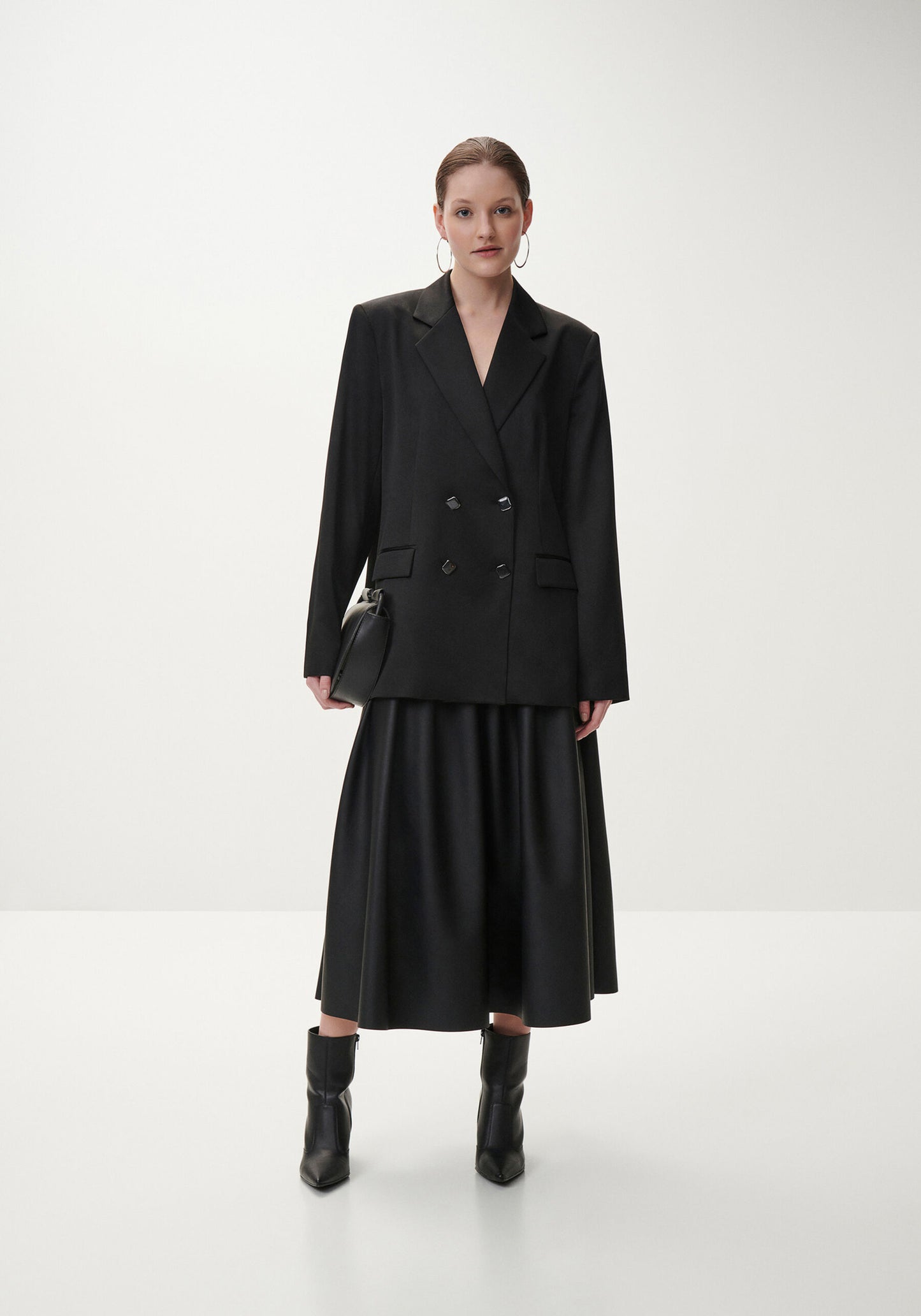 Faux Leather Midi Skirt With Pleats