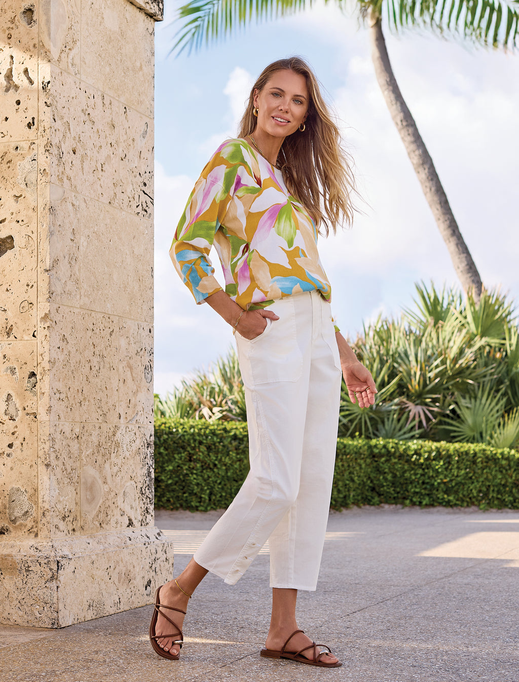 Soft Yarn Three-Quarter Sleeve Crewneck Sweater