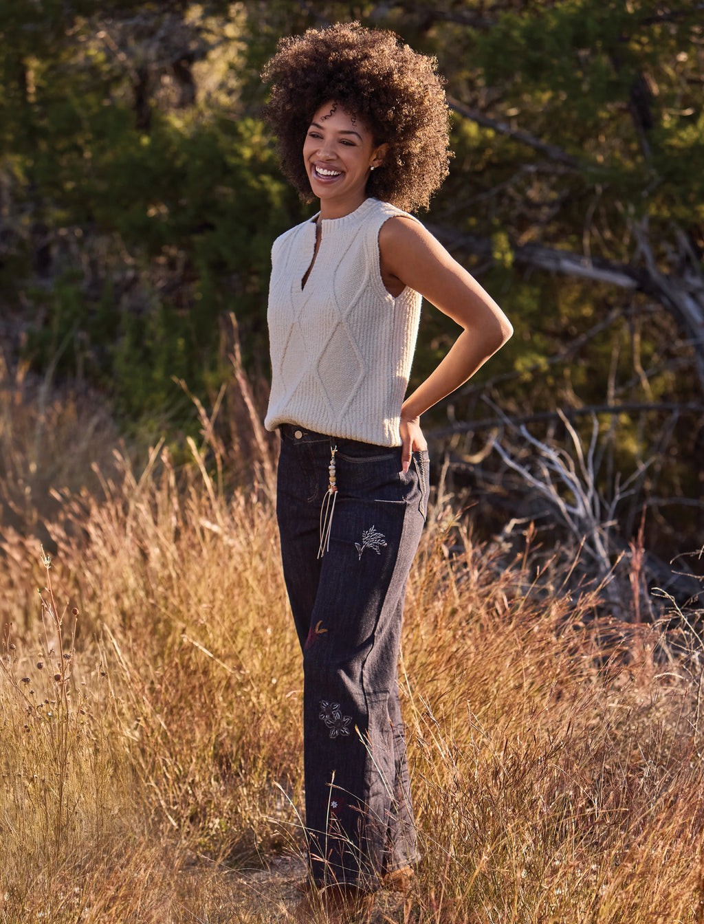 Soft Split Crew Neck Sleeveless Sweater