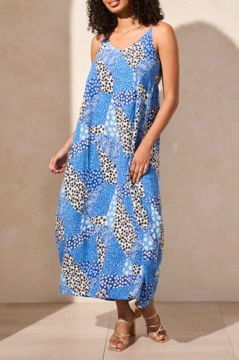 Printed Challis Sleeveless V-Neck Maxi Dress