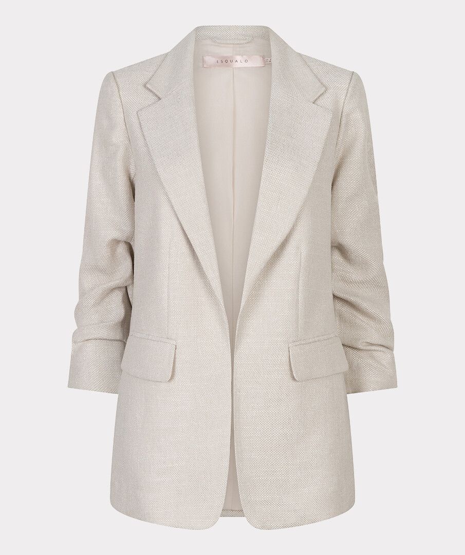 Gathered Sleeve Linen Look Blazer
