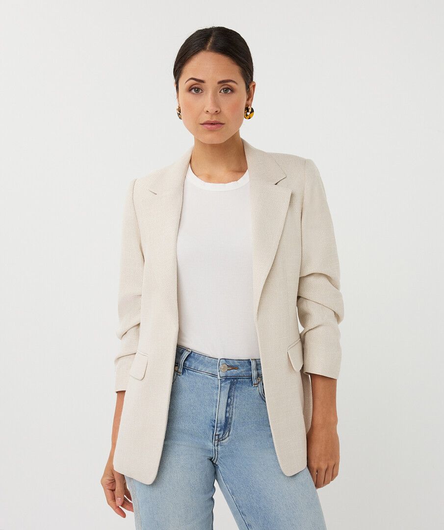Gathered Sleeve Linen Look Blazer