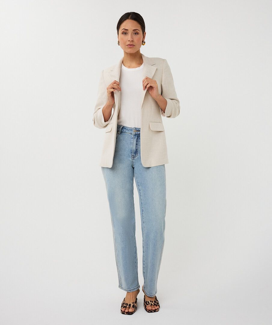 Gathered Sleeve Linen Look Blazer