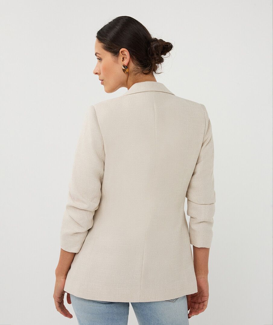 Gathered Sleeve Linen Look Blazer