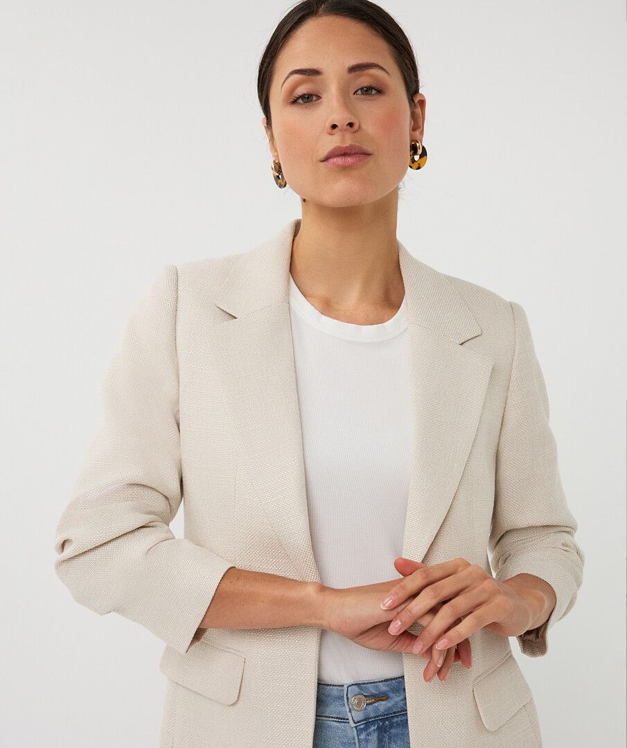 Gathered Sleeve Linen Look Blazer