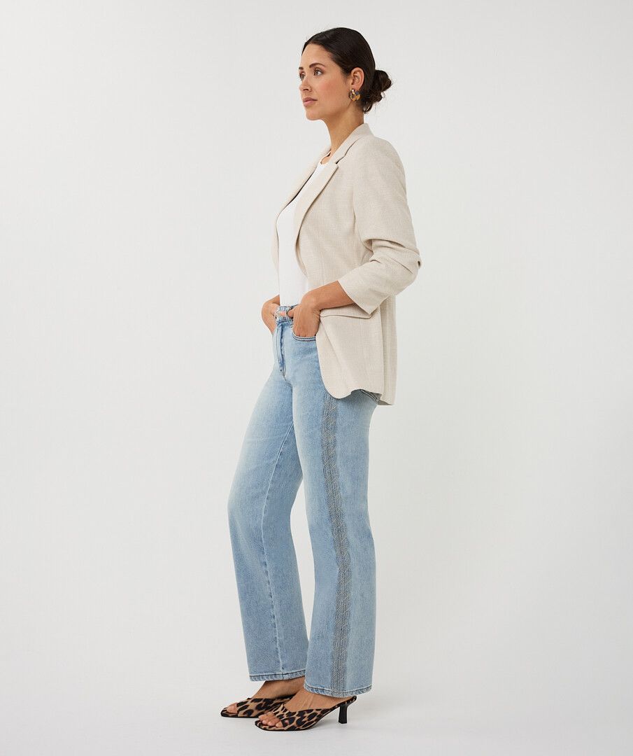 Gathered Sleeve Linen Look Blazer