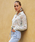 Sheer Button Up Floral Blouse